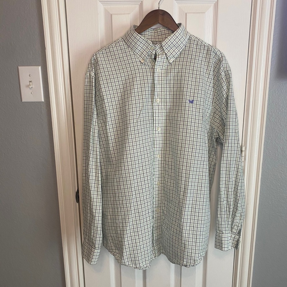 Southern Marsh Mens XL Tattersall Check Button Down Shirt Green Navy Cotton